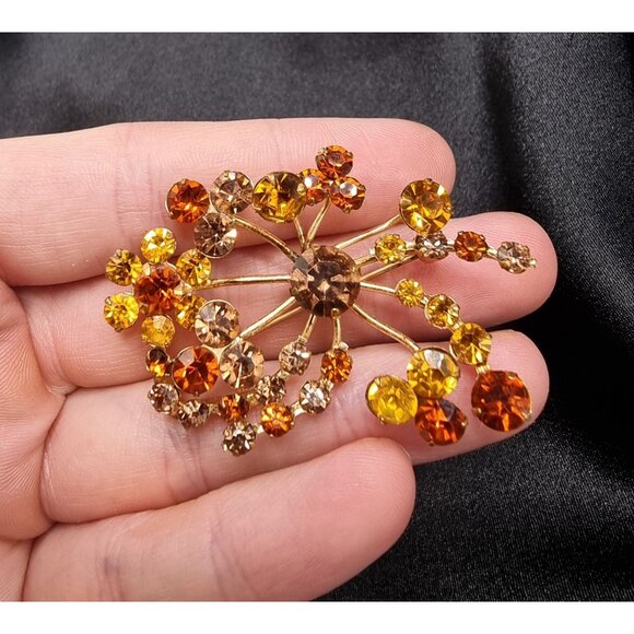 Vintage 1950s Made In Austria Signed Rhinestone Brooch With Amber & Citrine Crys - Picture 4 of 5